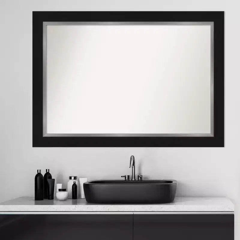 Miroir mural de salle de bain Eva noir non biseauté 42" x 30" - : Rectangulaire moderne, fixation murale