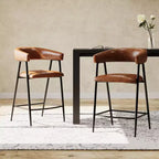 Tabouret de comptoir Home Sara rembourré, structure en fer avec repose-pieds en similicuir, 26 po, marron