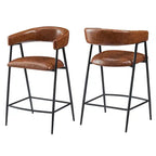 Tabouret de comptoir Home Sara rembourré, structure en fer avec repose-pieds en similicuir, 26 po, marron