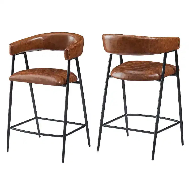 Tabouret de comptoir Home Sara rembourré, structure en fer avec repose-pieds en similicuir, 26 po, marron