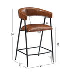 Tabouret de comptoir Home Sara rembourré, structure en fer avec repose-pieds en similicuir, 26 po, marron