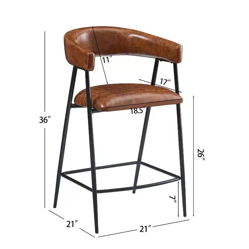 Tabouret de comptoir Home Sara rembourré, structure en fer avec repose-pieds en similicuir, 26 po, marron