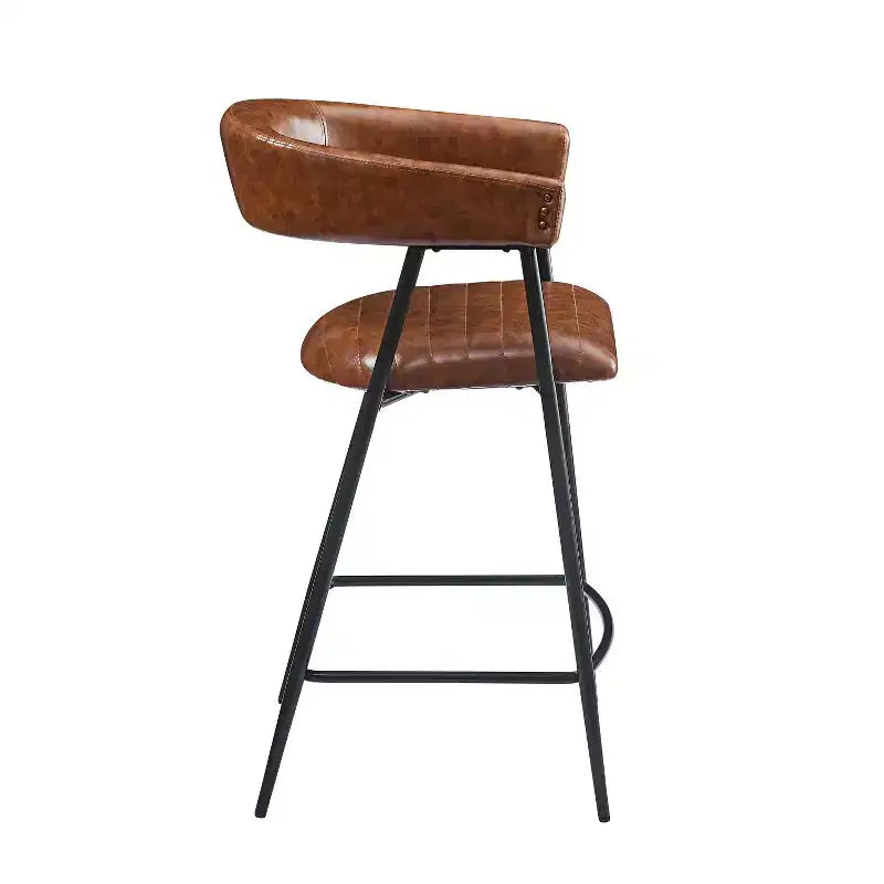 Tabouret de comptoir Home Sara rembourré, structure en fer avec repose-pieds en similicuir, 26 po, marron