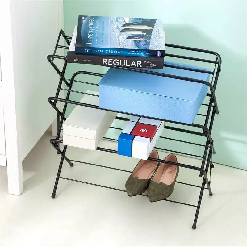 Zenree Étagère à chaussures pliable à 4 niveaux en métal, noir mat
