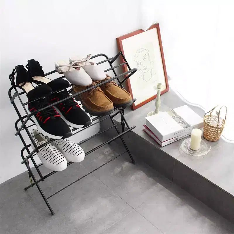 Zenree Étagère à chaussures pliable à 4 niveaux en métal, noir mat