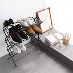 Zenree Étagère à chaussures pliable à 4 niveaux en métal, noir mat