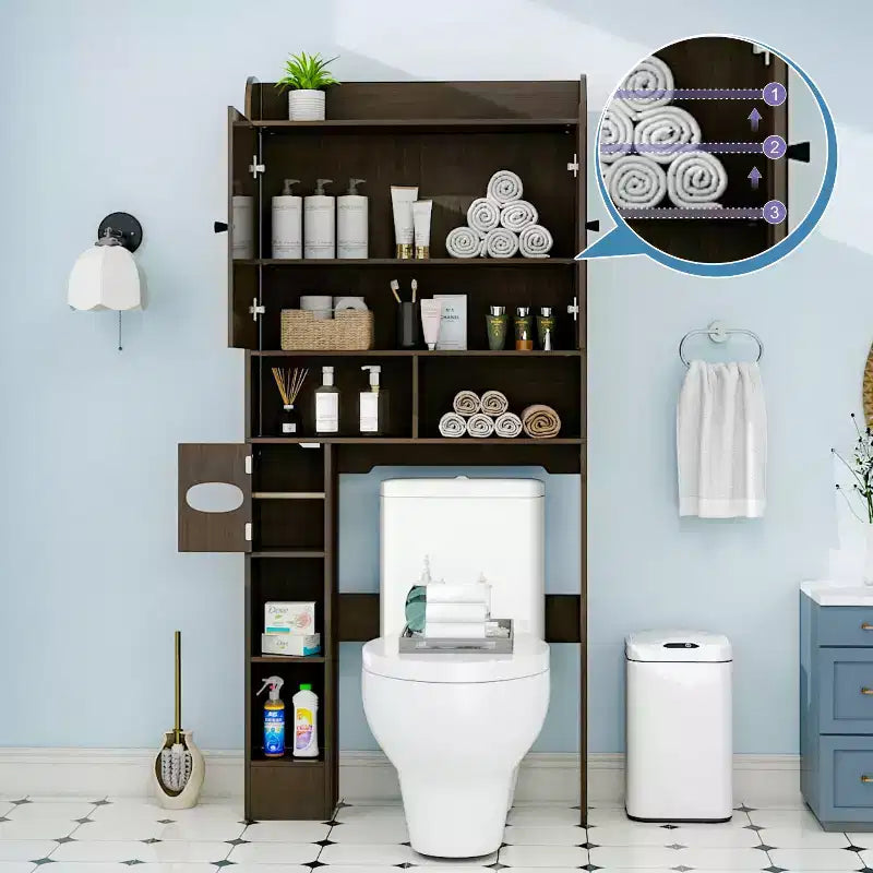 Dyonery Meuble de Rangement au-dessus des Toilettes | Étagère d'Organisation de Salle de Bain avec Portes Coulissantes, Support de Papier Toilette
