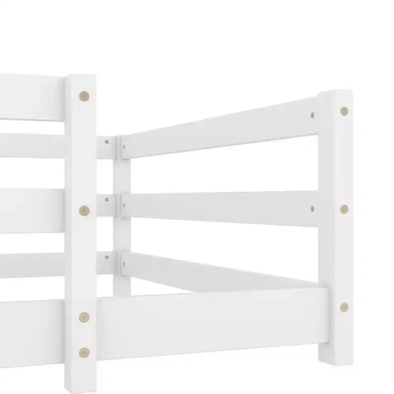 Cadre de lit Okak pour lit simple/double, lit pour tout-petit moderne à profil bas avec barrières de sécurité, cadre en bois massif pour chambre d'enfant