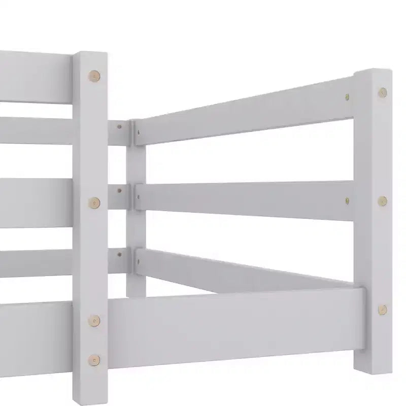 Cadre de lit Okak pour lit simple/double, lit pour tout-petit moderne à profil bas avec barrières de sécurité, cadre en bois massif pour chambre d'enfant