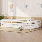 Cadre de lit Okak pour lit simple/double, lit pour tout-petit moderne à profil bas avec barrières de sécurité, cadre en bois massif pour chambre d'enfant