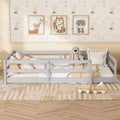 Cadre de lit Okak pour lit simple/double, lit pour tout-petit moderne à profil bas avec barrières de sécurité, cadre en bois massif pour chambre d'enfant