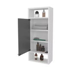 Armoire à pharmacie chic effet bois de pin avec porte miroir et rangement ouvert | Blanc