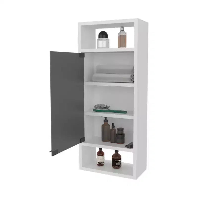 Chic Crate-Pine-Like Medicine Cabinet Mirrored Door & Open Storage | White