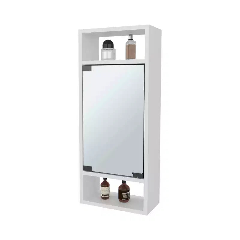 Chic Crate-Pine-Like Medicine Cabinet Mirrored Door & Open Storage | White