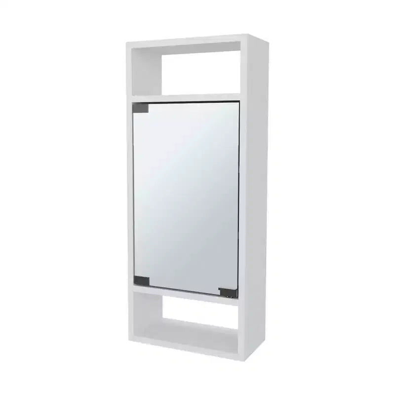 Chic Crate-Pine-Like Medicine Cabinet Mirrored Door & Open Storage | White