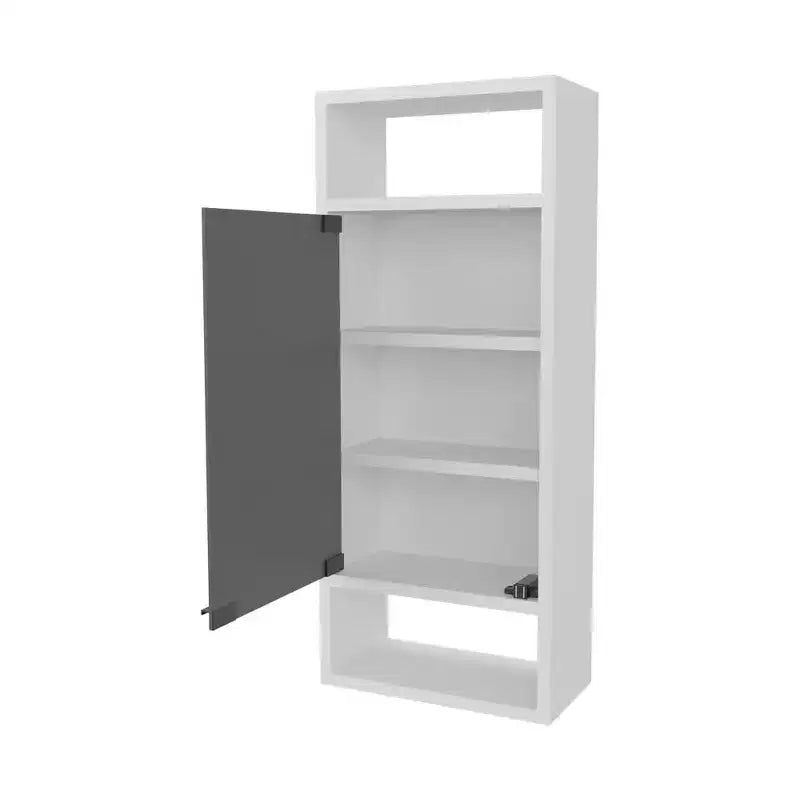 Armoire à pharmacie chic effet bois de pin avec porte miroir et rangement ouvert | Blanc