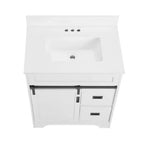 Meuble-lavabo de salle de bain Bestier 30 Blanc de style ferme avec portes coulissantes en forme de grange, 2 tiroirs, meuble-lavabo autoportant avec dosseret protecteur