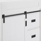 Meuble-lavabo de salle de bain Bestier 30 Blanc de style ferme avec portes coulissantes en forme de grange, 2 tiroirs, meuble-lavabo autoportant avec dosseret protecteur