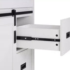 Meuble-lavabo de salle de bain Bestier 30 Blanc de style ferme avec portes coulissantes en forme de grange, 2 tiroirs, meuble-lavabo autoportant avec dosseret protecteur