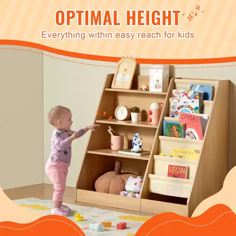 VEVOR Étagère à Livres pour Enfants à 4 Niveaux, Bibliothèque à Bretelles à Six Couches, Présentoir de Rangement pour Bébé, Meuble de Rangement pour Livres et Jouets, pour Chambre d'Enfants, Salle de Jeux