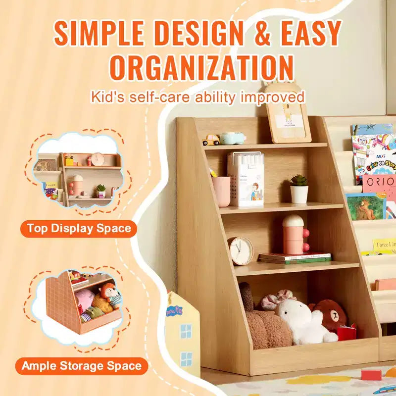 VEVOR Étagère à Livres pour Enfants à 4 Niveaux, Bibliothèque à Bretelles à Six Couches, Présentoir de Rangement pour Bébé, Meuble de Rangement pour Livres et Jouets, pour Chambre d'Enfants, Salle de Jeux