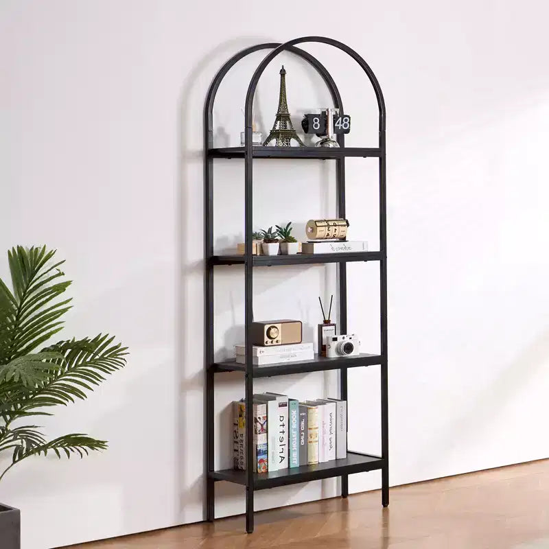 Étagère à livres en métal VEVOR, étagère à livres industrielle arquée à 4 niveaux, petite bibliothèque de rangement rustique vintage avec étagères ouvertes, étagères de présentation autoportantes