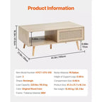 Table basse en rotin VEVOR, Table basse moderne du milieu du siècle, Table basse rectangulaire en bois, Table basse de 42 pouces de style bohème moderne à deux niveaux de rangement