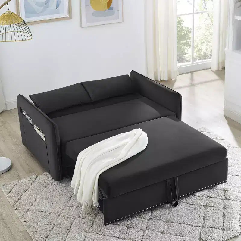 MAYEERTY Canapé-lit avec USB, lit gigogne réglable 3-en-1 et pochette latérale (Velours)