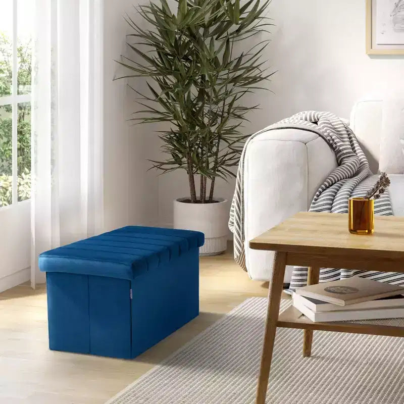 Ottoman de rangement d'appoint capitonné en velours bleu