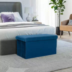 Ottoman de rangement d'appoint capitonné en velours bleu