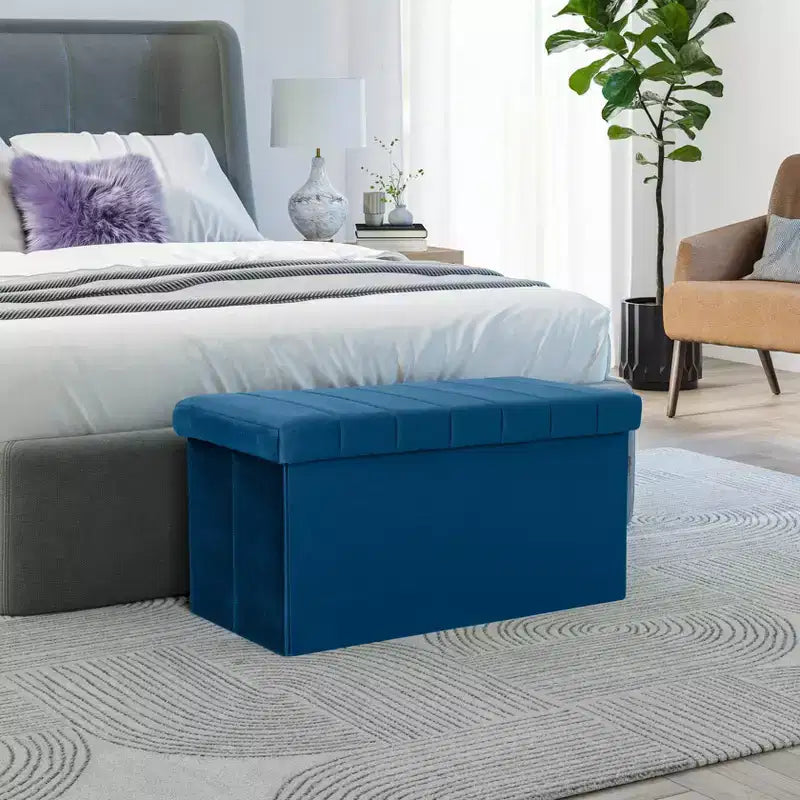 Ottoman de rangement d'appoint capitonné en velours bleu