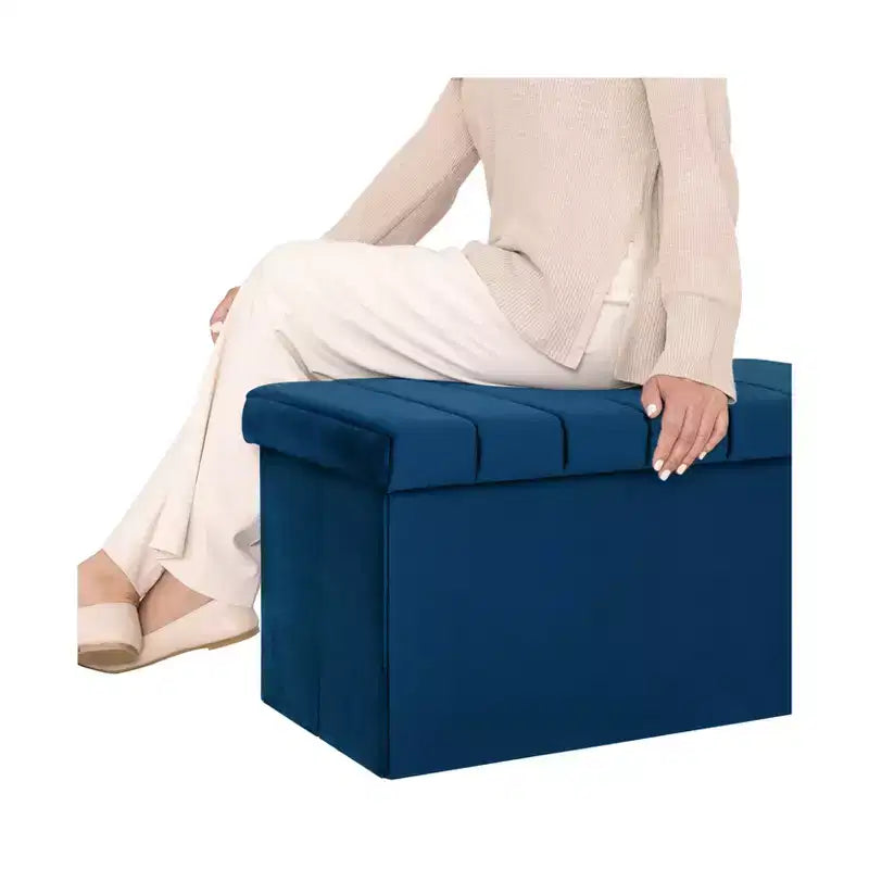 Ottoman de rangement d'appoint capitonné en velours bleu