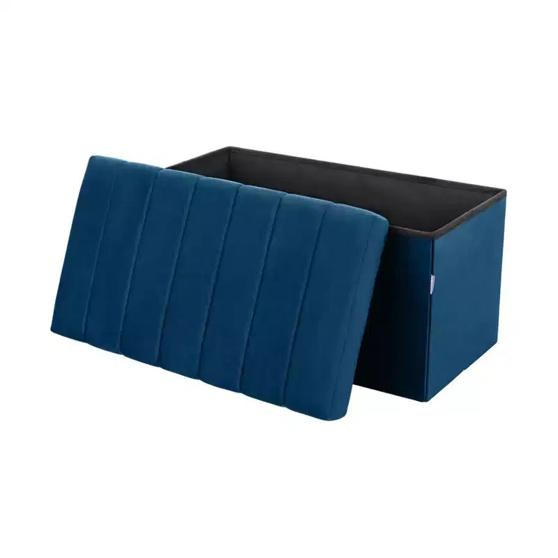 Ottoman de rangement d'appoint capitonné en velours bleu
