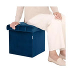 Ottoman de rangement d'appoint capitonné en velours bleu