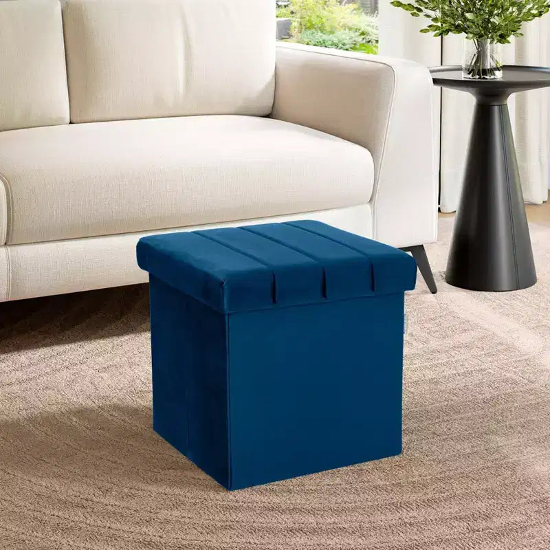 Ottoman de rangement d'appoint capitonné en velours bleu