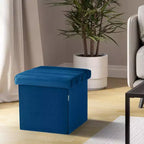 Ottoman de rangement d'appoint capitonné en velours bleu
