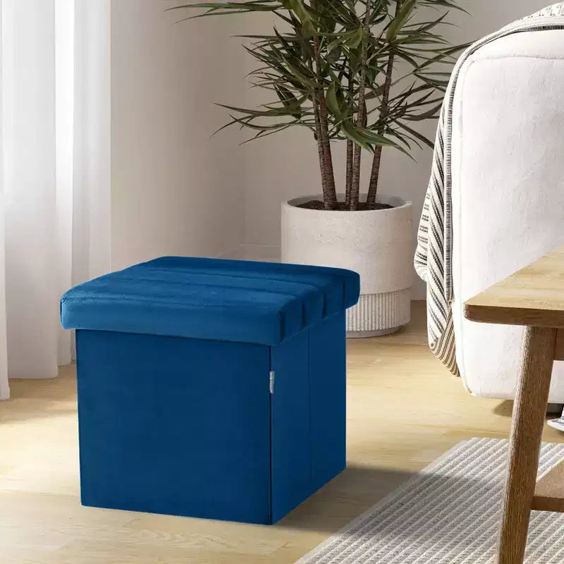 Ottoman de rangement d'appoint capitonné en velours bleu