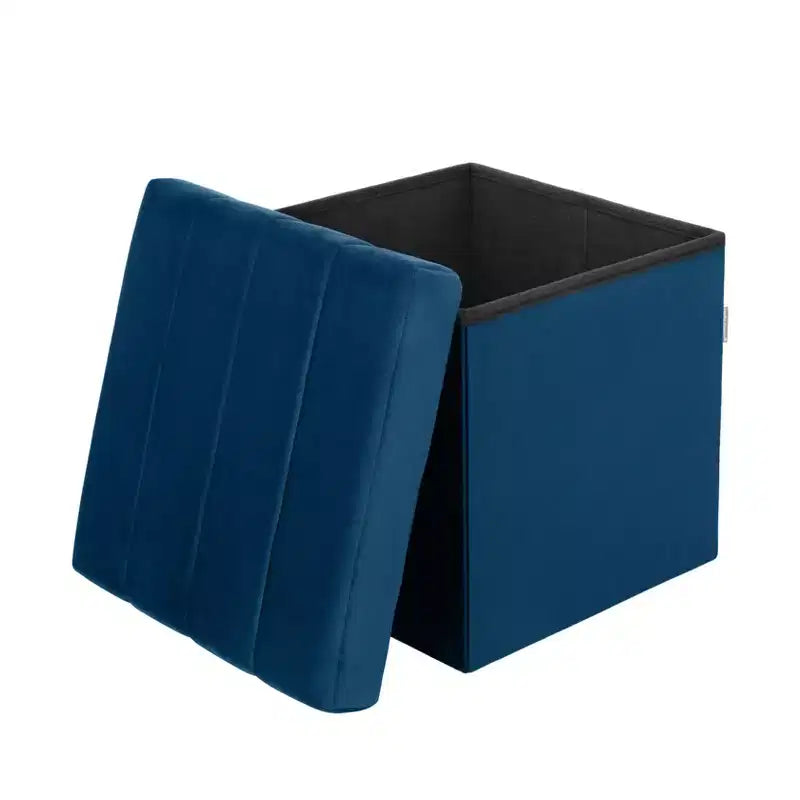 Ottoman de rangement d'appoint capitonné en velours bleu