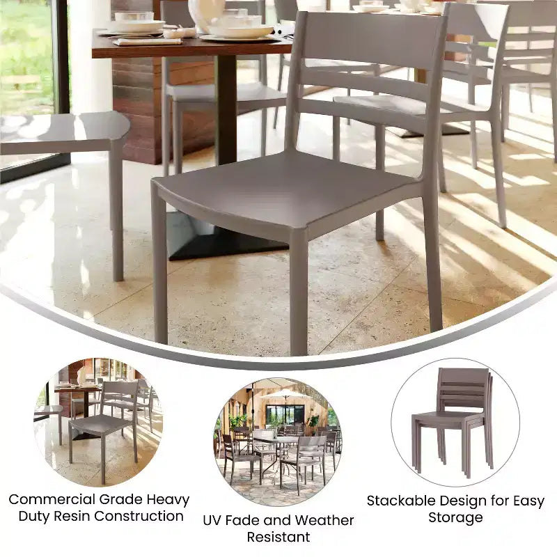 Lot de 2 chaises de patio empilables Bridgeport pour l'intérieur et l'extérieur avec dossier à lattes, chaise commerciale en résine toutes saisons