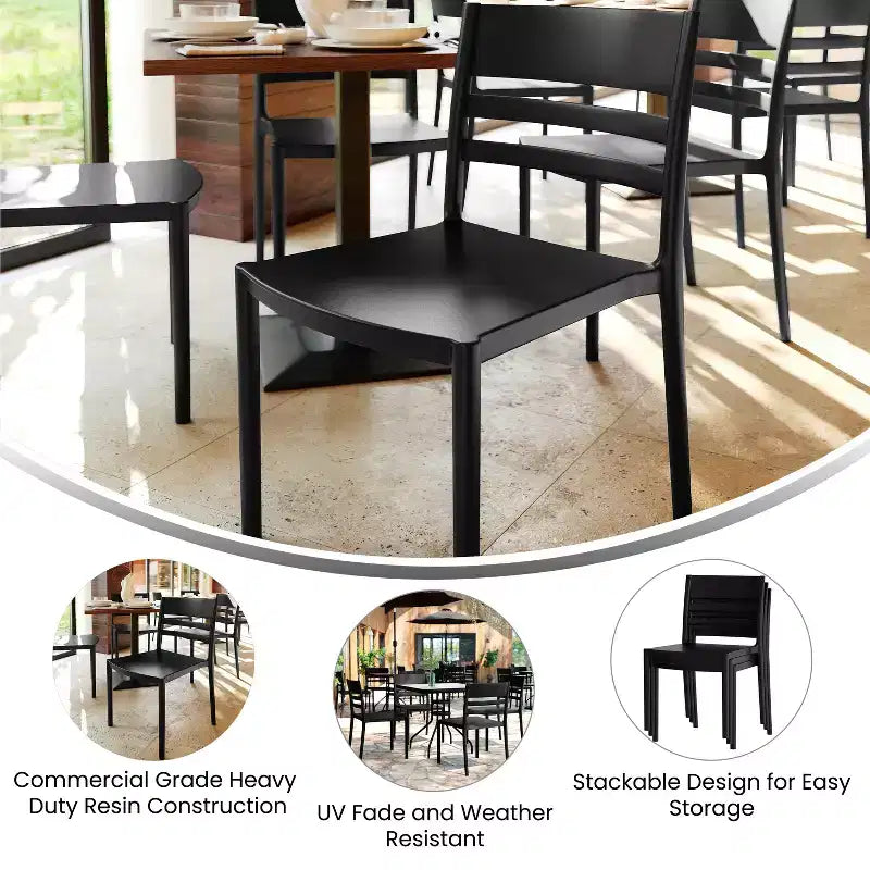 Lot de 2 chaises de patio empilables Bridgeport pour l'intérieur et l'extérieur avec dossier à lattes, chaise commerciale en résine toutes saisons