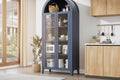 Arched Kitchen Pantry Cabinet - Farmhouse 5 Tier Display Shelf with Adjustable Shelf and 2 Large Glass Doors, Versatile Storage Cupboard