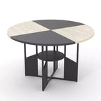 Table à manger ronde pour 4 à 6 personnes - Table de cuisine moderne de style ferme en bois avec étagère de rangement, plateau étanche, meubles de coin repas