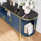 Meuble TV en MDF motif vague, 4 portes, 70" (178 cm), grand centre de divertissement de luxe, étagères réglables