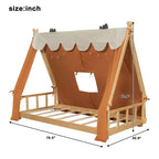 Lits superposés Okak Twin/Full en forme de maison avec tente et décor lumineux, cadre de lit plateforme pour enfants, adolescents, sans sommier.