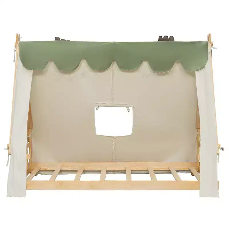 Lits superposés Okak Twin/Full en forme de maison avec tente et décor lumineux, cadre de lit plateforme pour enfants, adolescents, sans sommier.