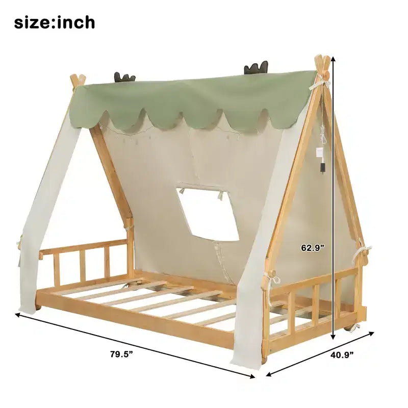 Lits superposés Okak Twin/Full en forme de maison avec tente et décor lumineux, cadre de lit plateforme pour enfants, adolescents, sans sommier.