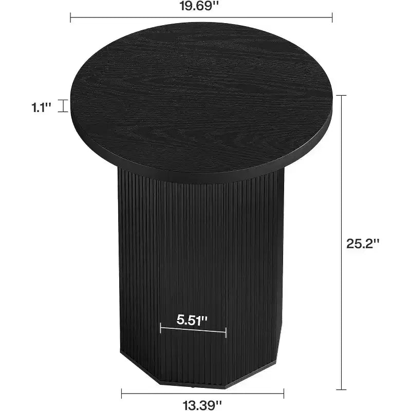 Table d'appoint ronde Lantine, Table d'appoint sur pied de style ferme, Table de chevet cannelée en bois, Support à boisson pour salon, chambre, noir