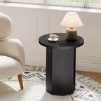 Table d'appoint ronde Lantine, Table d'appoint sur pied de style ferme, Table de chevet cannelée en bois, Support à boisson pour salon, chambre, noir