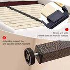 Lit plateforme capitonné Whisen King Size, cadre de lit en métal et bois massif avec tête de lit en velours de forme spéciale