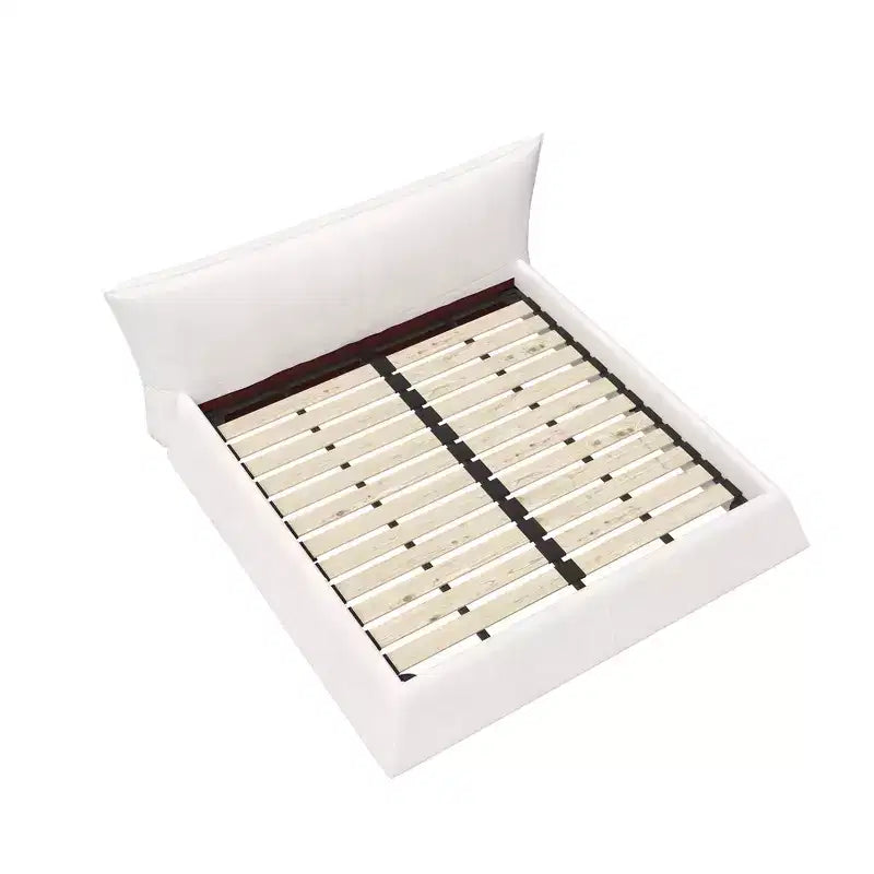 Lit plateforme capitonné Whisen King Size, cadre de lit en métal et bois massif avec tête de lit en velours de forme spéciale